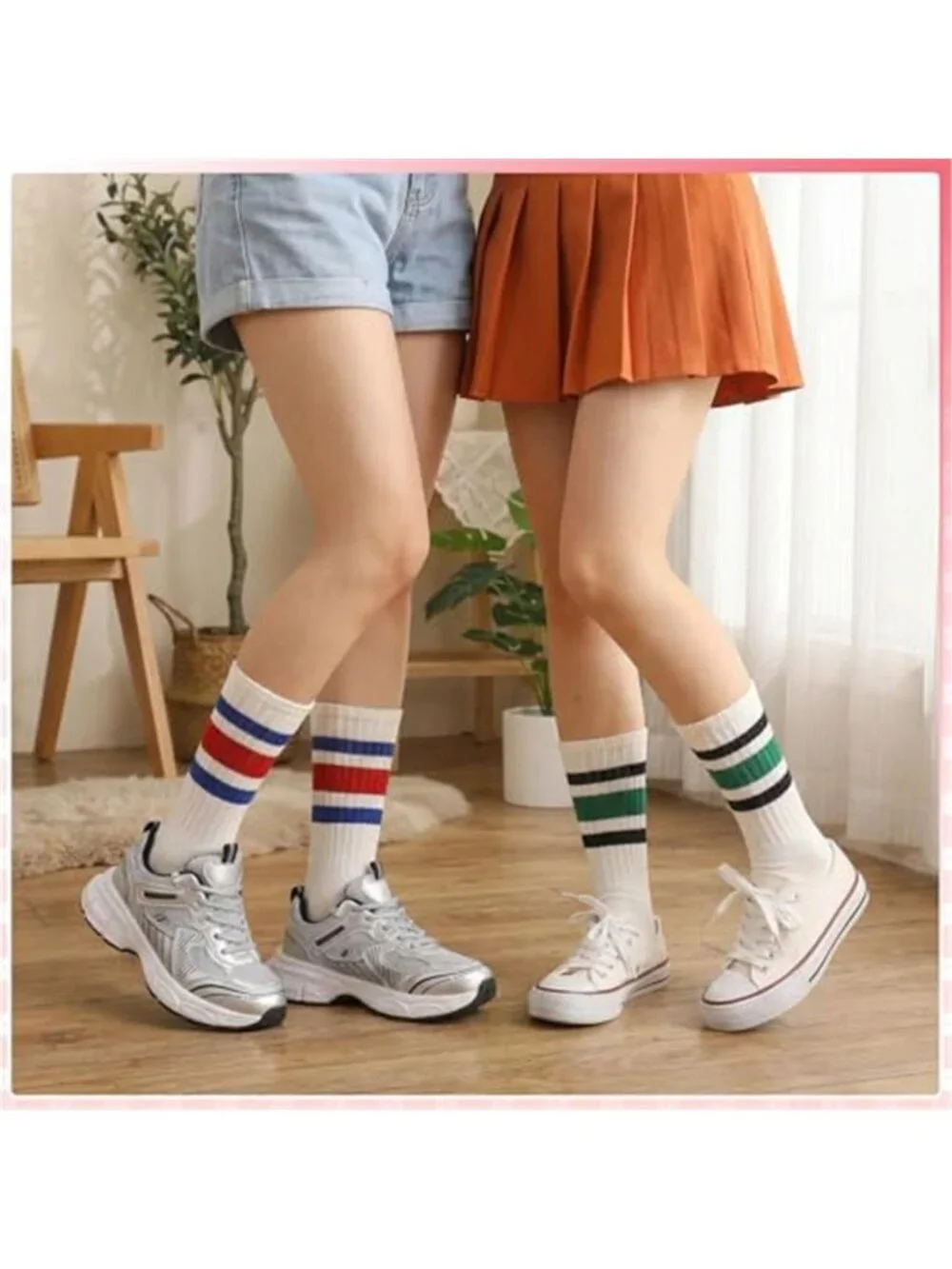 6 Pair Retro Striped Athletic Crew Socks for Men Women